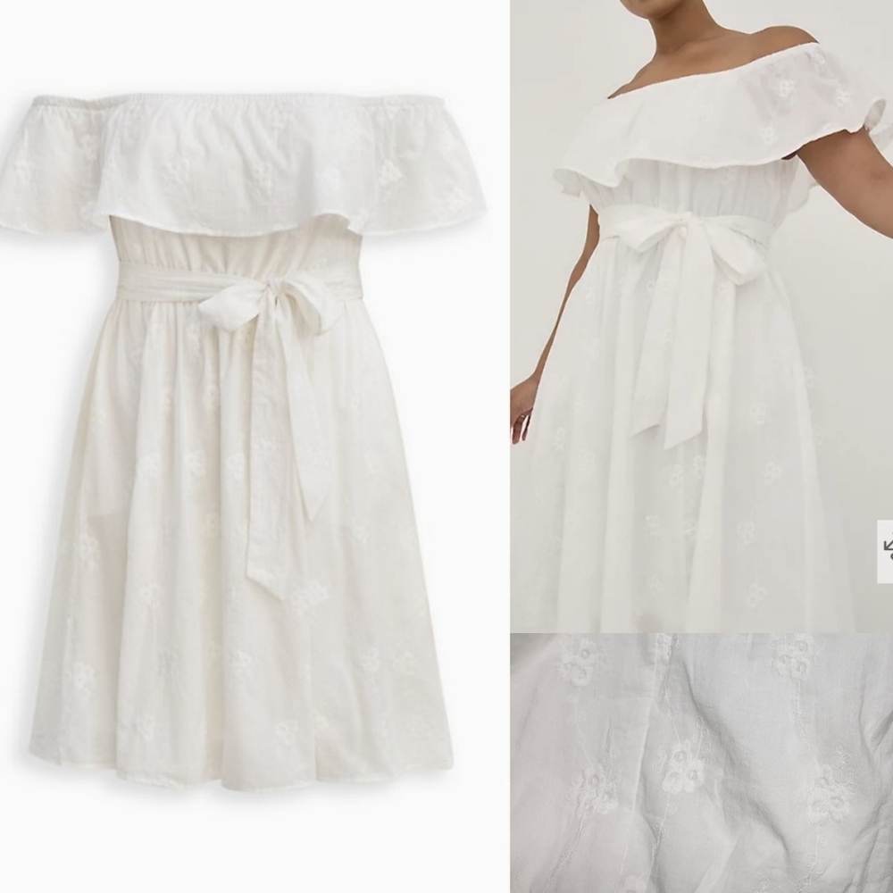 Off the shoulder white embroidered dress